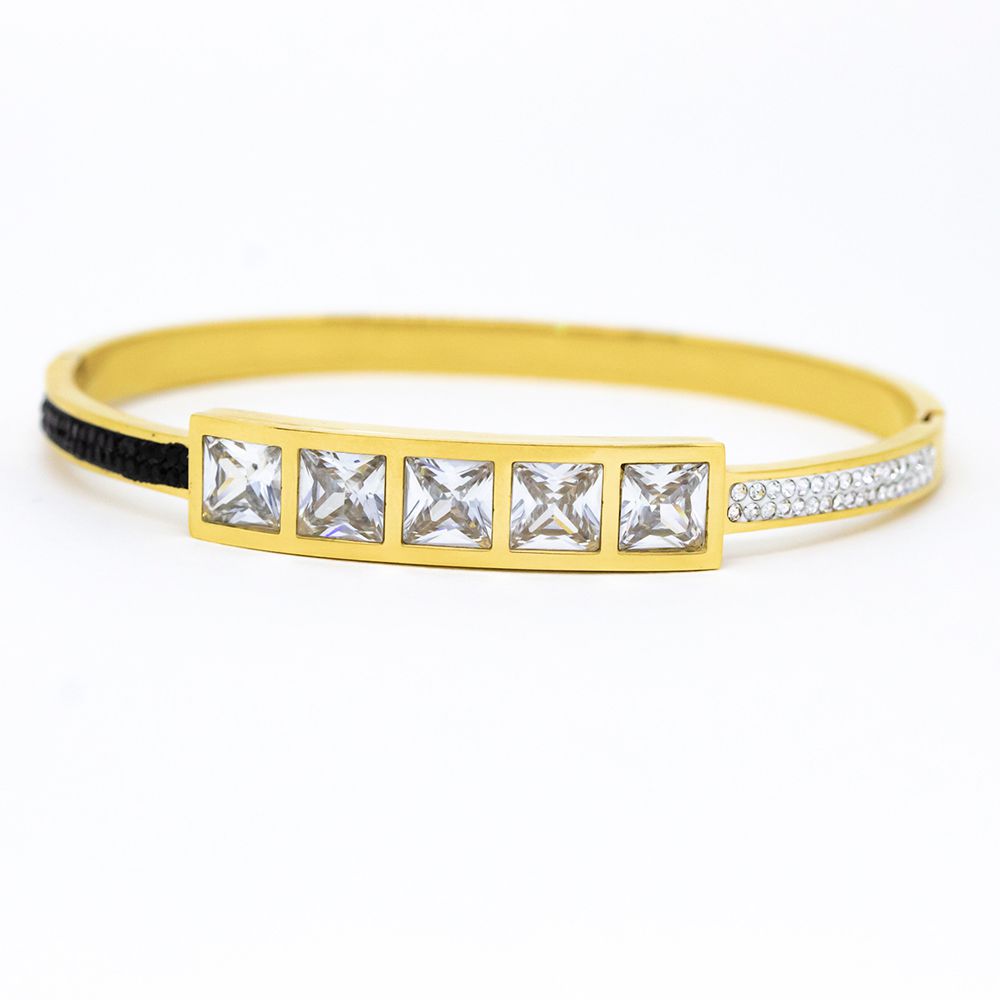  Gold Bangle with Square Crystal Accents