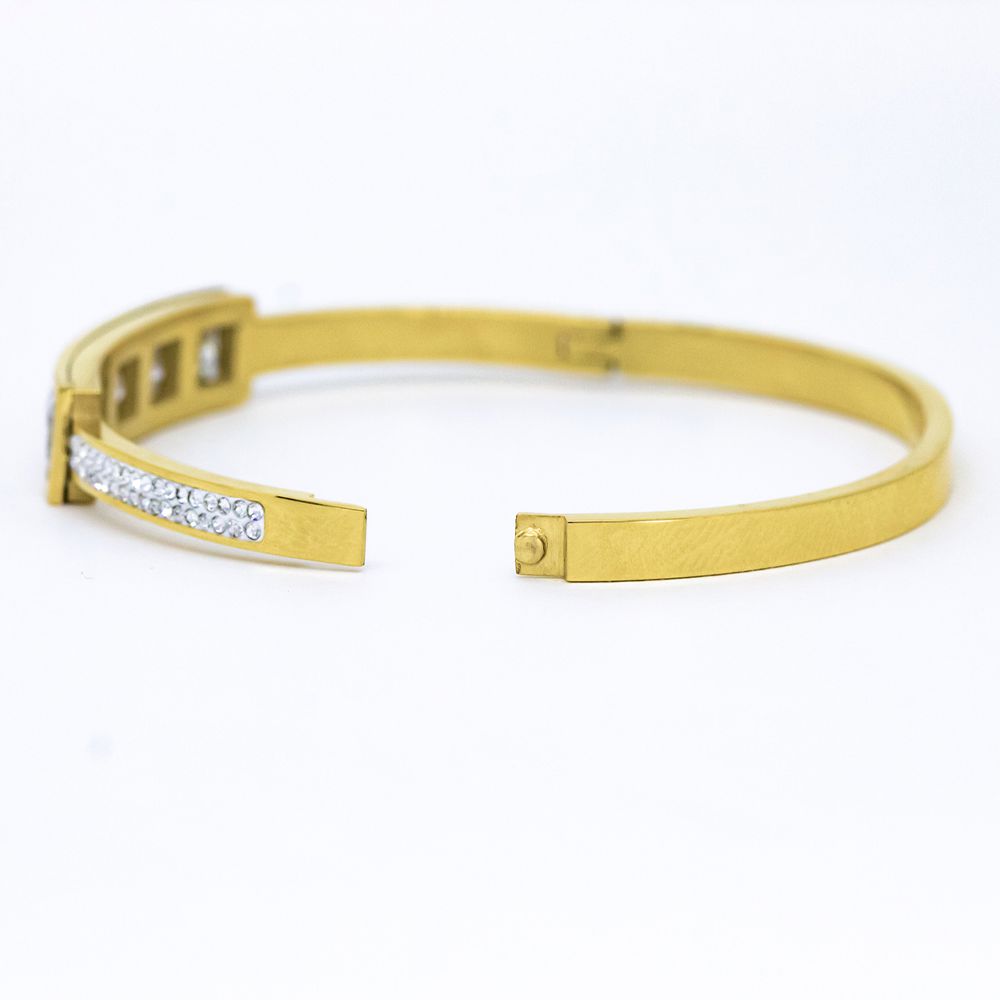  Gold Bangle with Square Crystal Accents