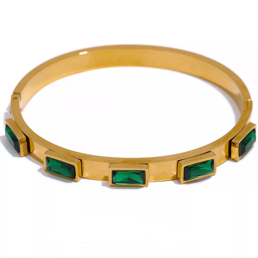 Gold Green Stone Bangle