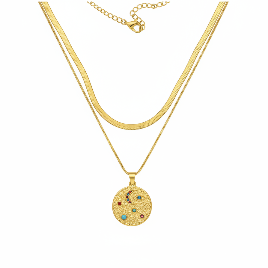 Golden Medallion Layered Necklace
