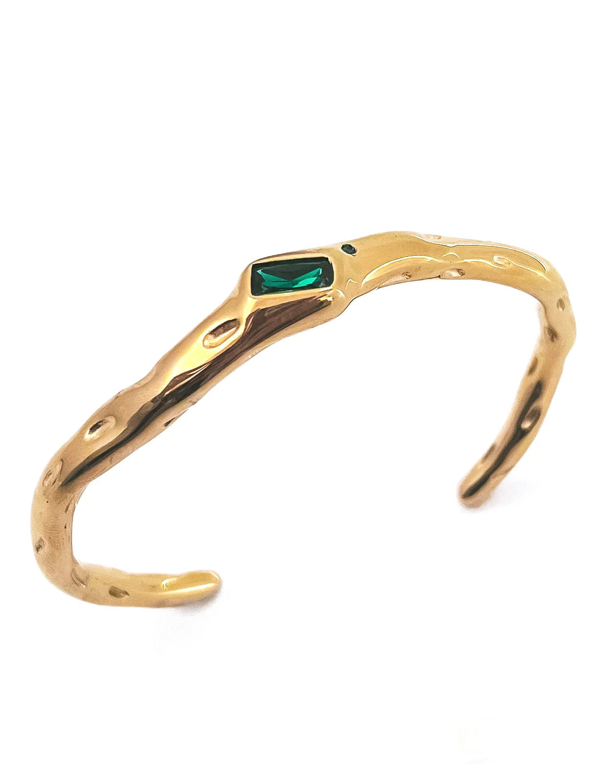 Gold Wavy Cuff with Green Stone