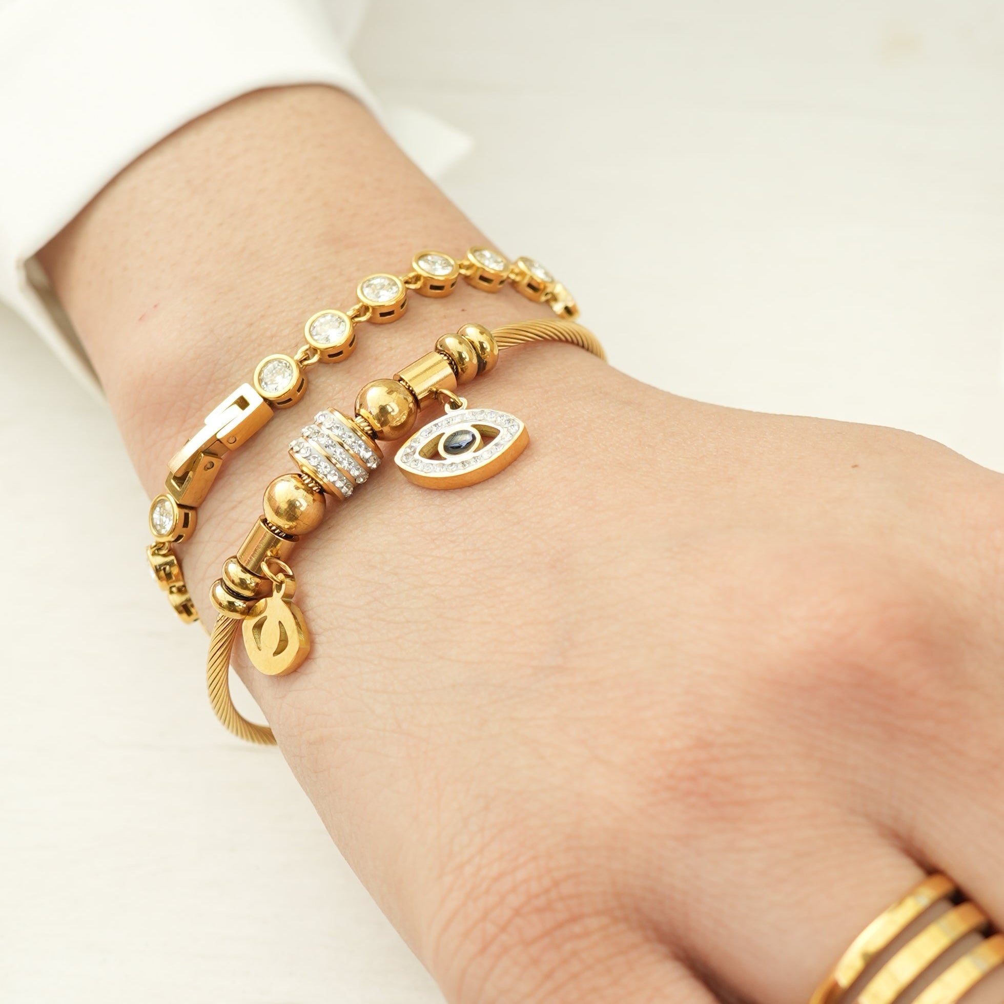 Golden Evil Eye Charm Bangle