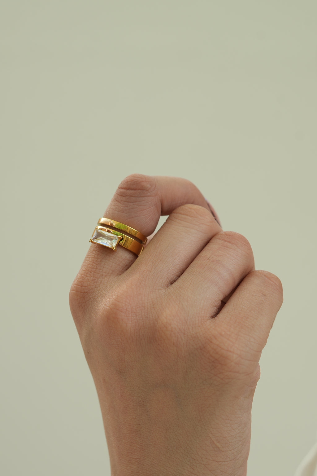 Gold Double Band Baguette Crystal Ring