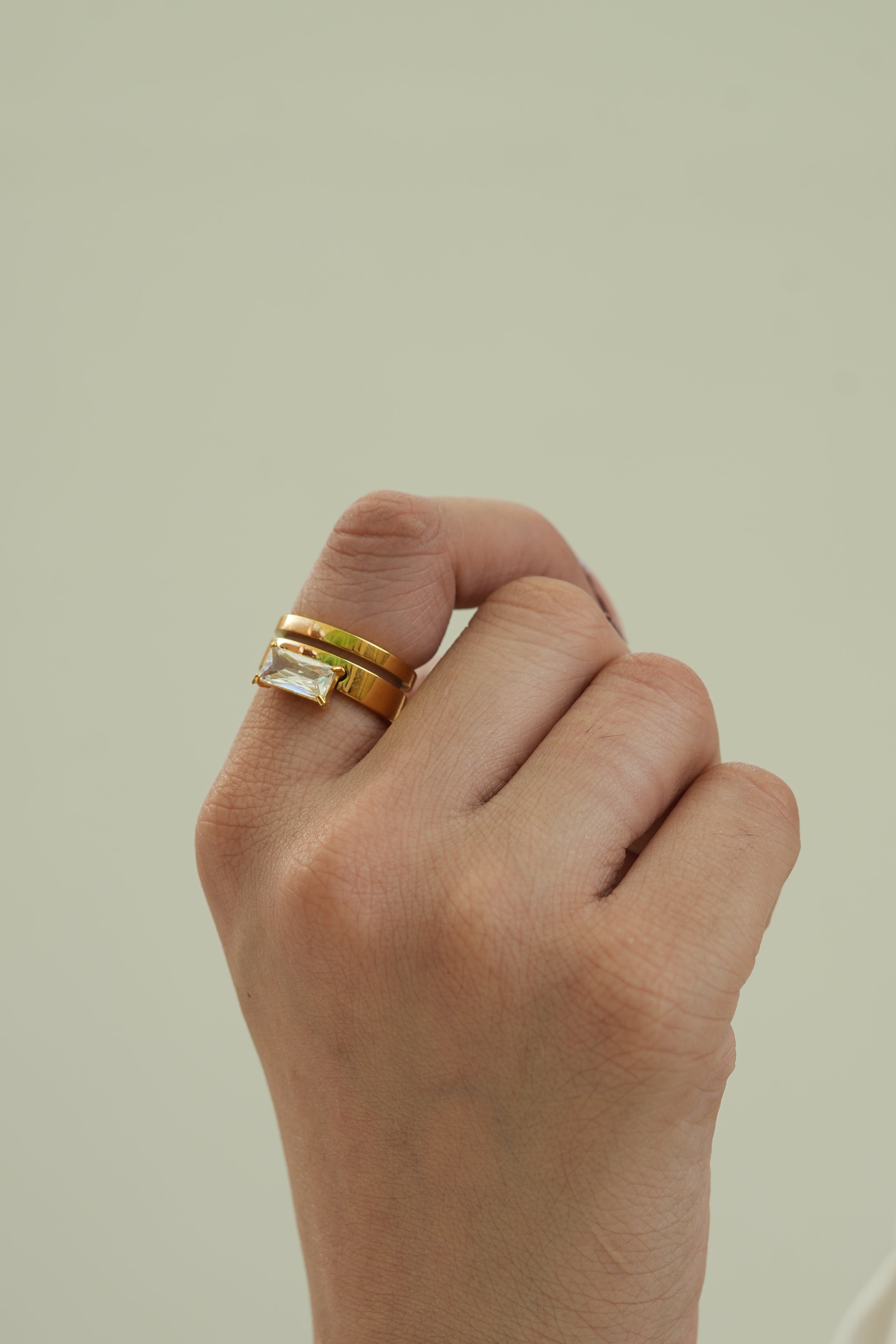 Gold Double Band Baguette Crystal Ring