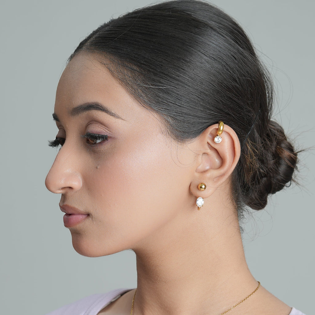 Round Solitaire Chunky Gold Ear Cuffs