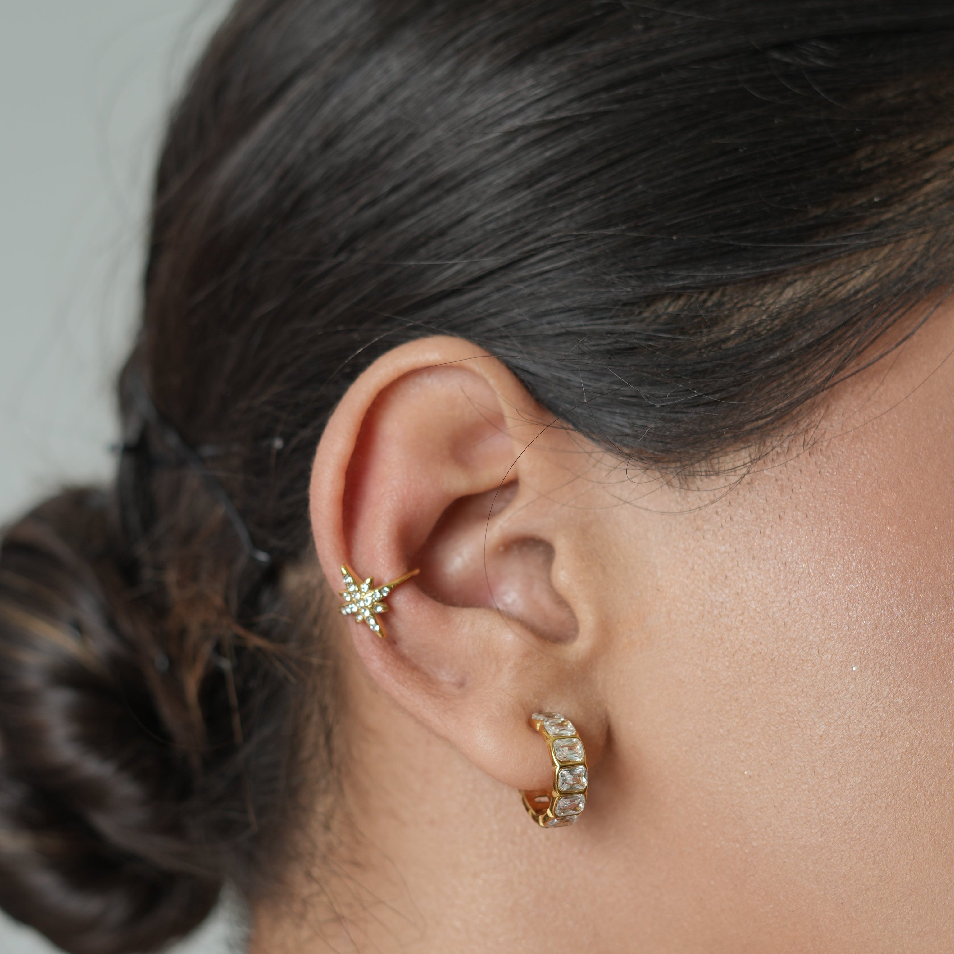 Crystal North Star Gold Ear Cuffs