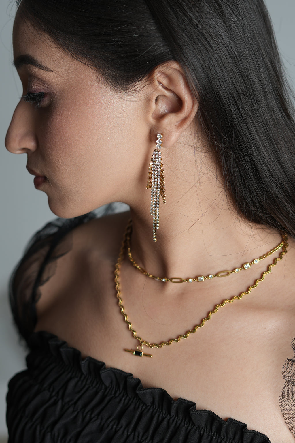 Crystal Cascade Triangle Drop Earrings