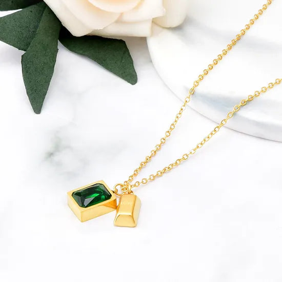 Emerald & Gold Minimalist Bar Necklace
