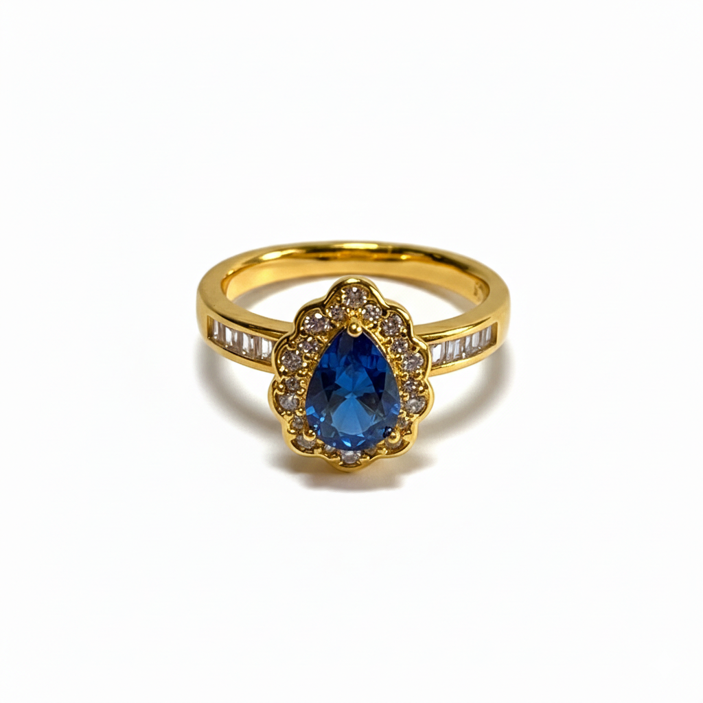 Pear-Cut Blue Gemstone Halo Ring