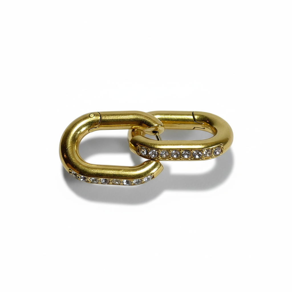 Gold Oval Link Crystal Earrings