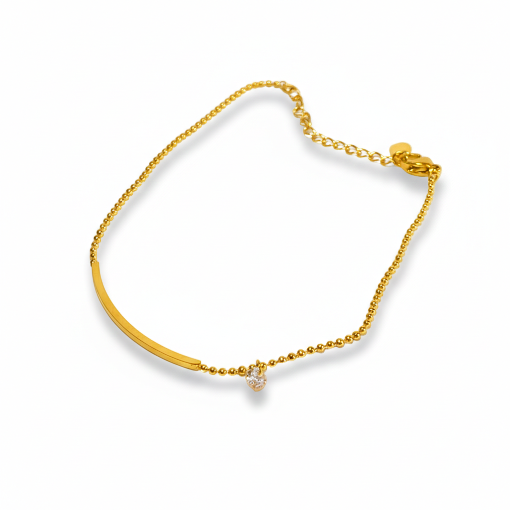 Gold Bar & Crystal Ball-Chain Anklet