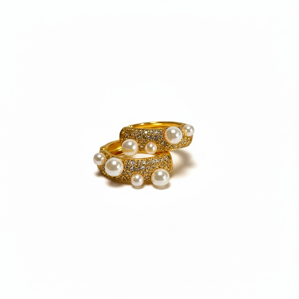 Gold Pave Pearl Encrusted Huggies