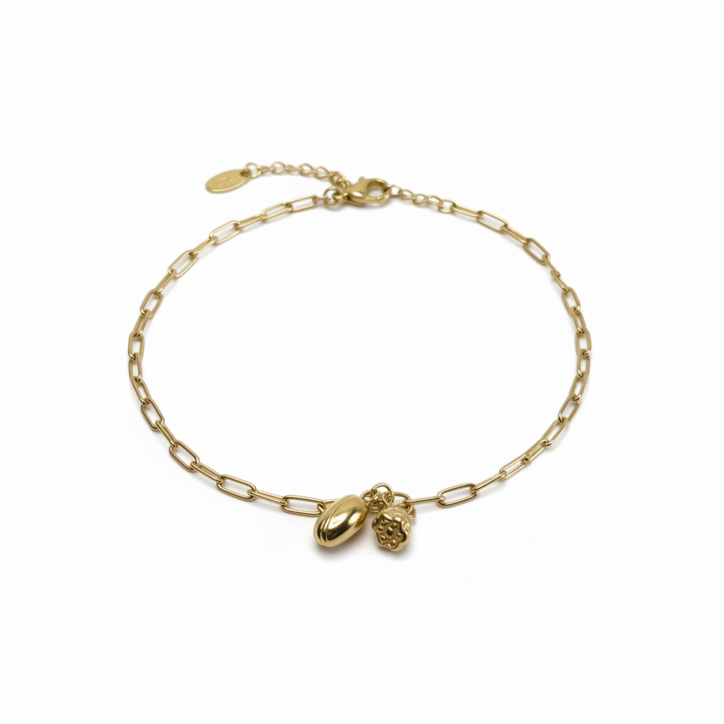 Gold Paperclip Anklet with Charms