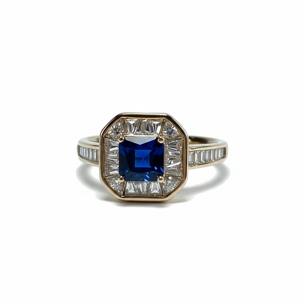 Art Deco Blue Gemstone Baguette Ring