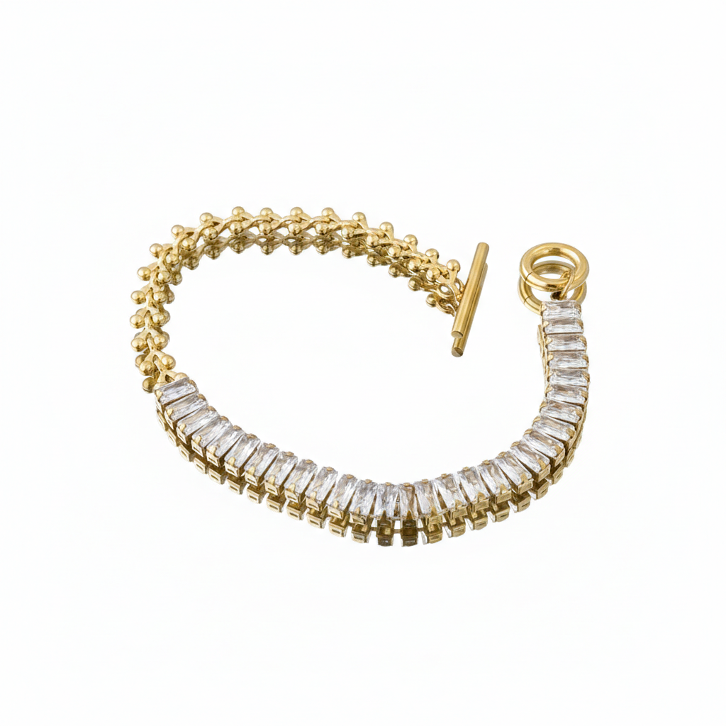 Baguette Crystal Mixed-Chain Bracelet in Gold