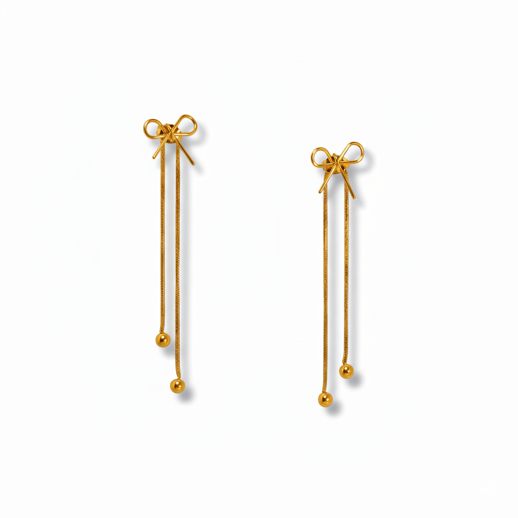 Gold Bow Tassel Earrings