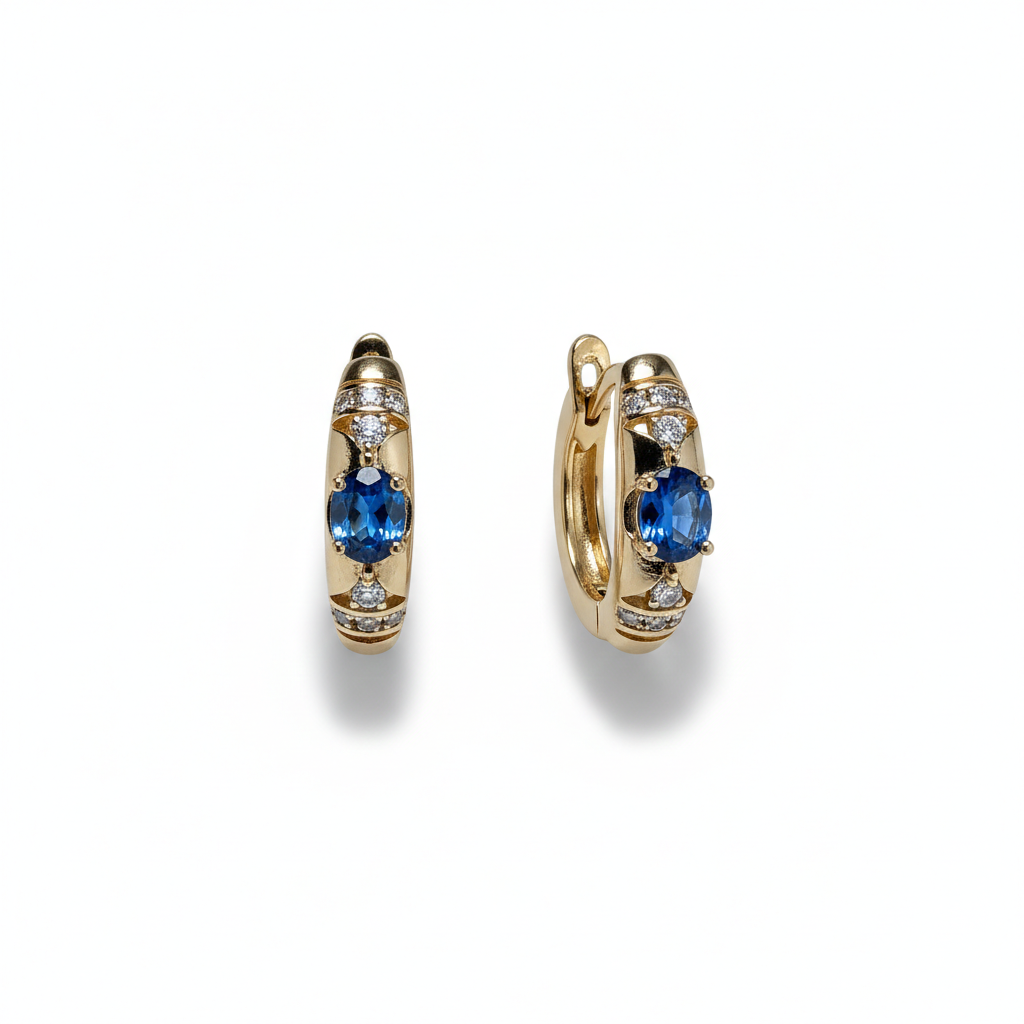 Gold Blue Crystal Pave Huggies