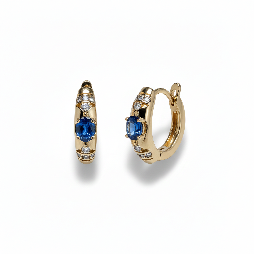 Gold Blue Crystal Pave Huggies