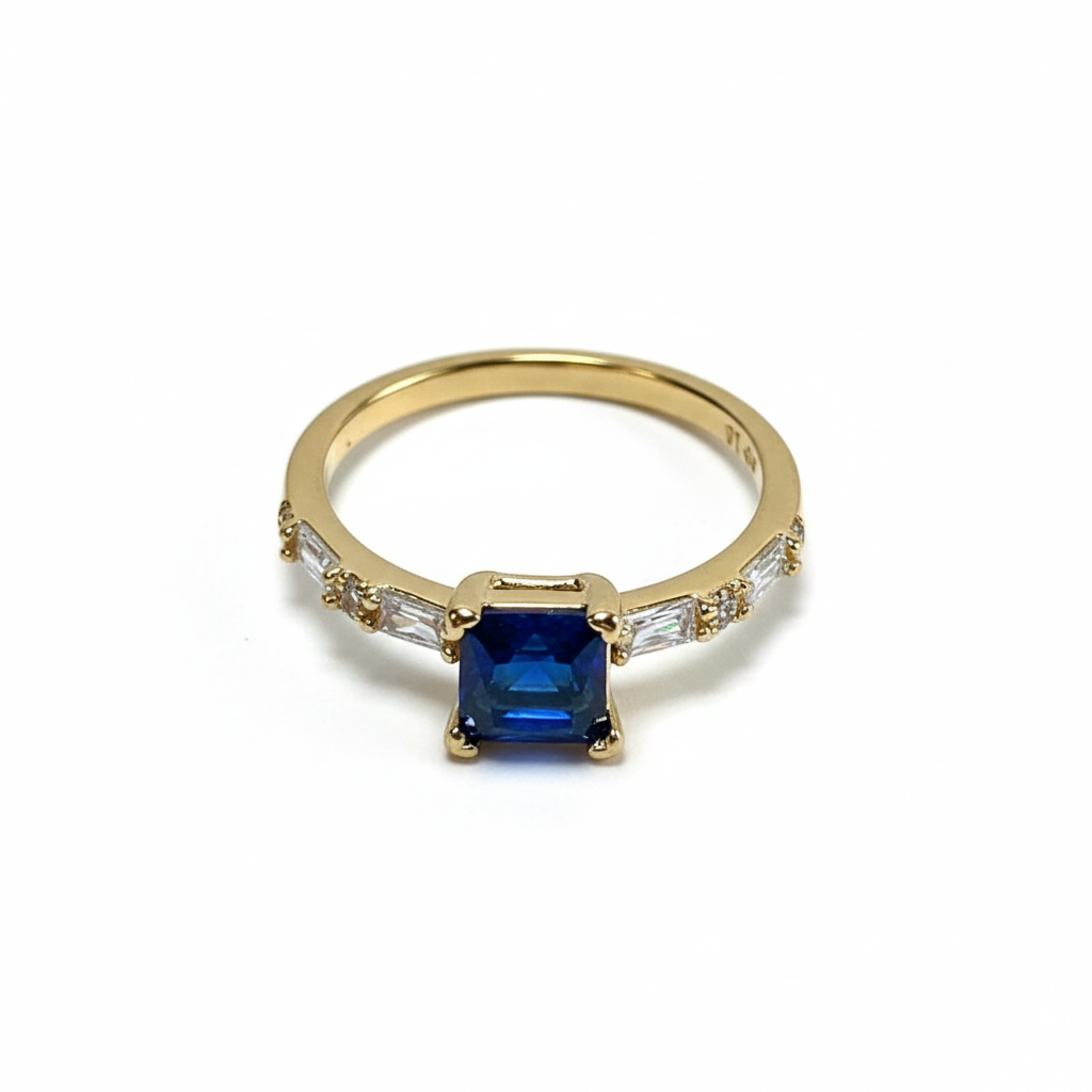 Square Blue Stone Accent Ring