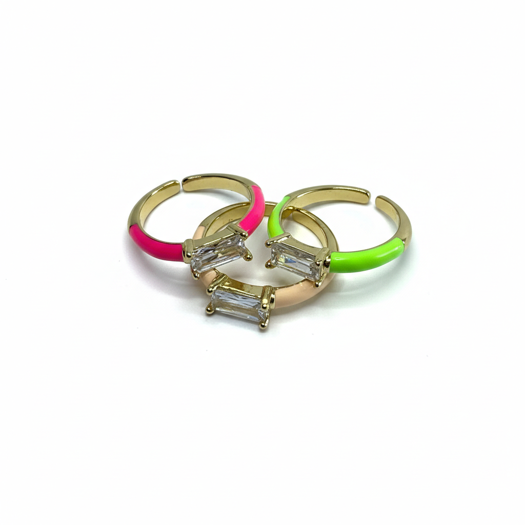 Bright Enamel & Crystal Stacking Rings