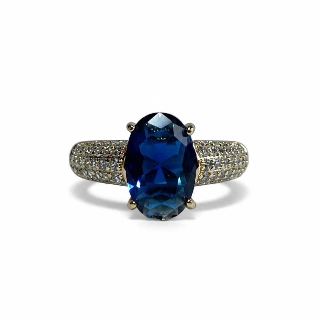 Royal Blue Oval Gemstone Pavé Ring
