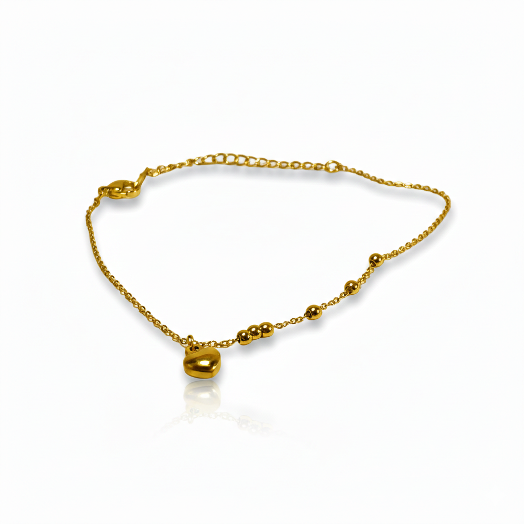 Gold Heart & Bead Charm Anklet