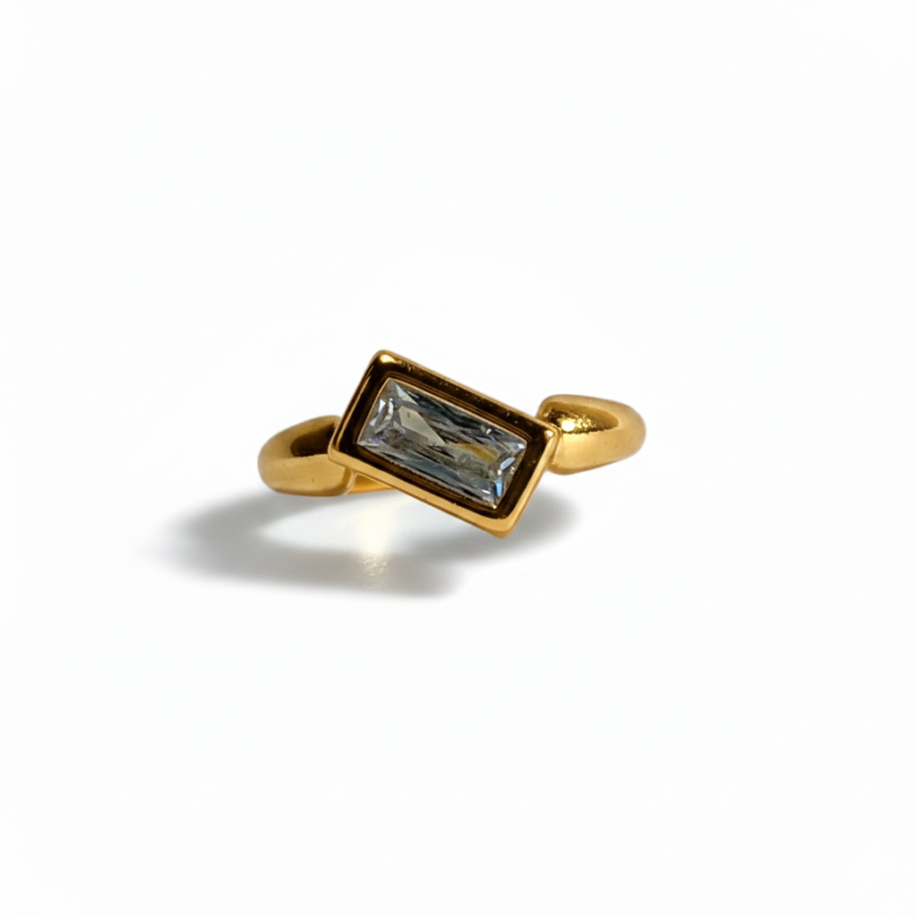 Minimalist Gold Baguette Gemstone Ring