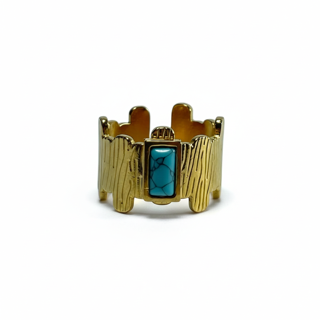Wide Textured Turquoise Ring