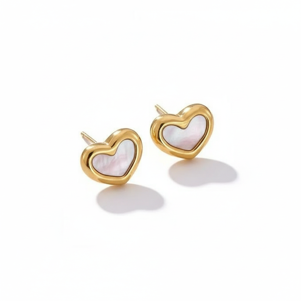 Gold Pearly Heart Studs