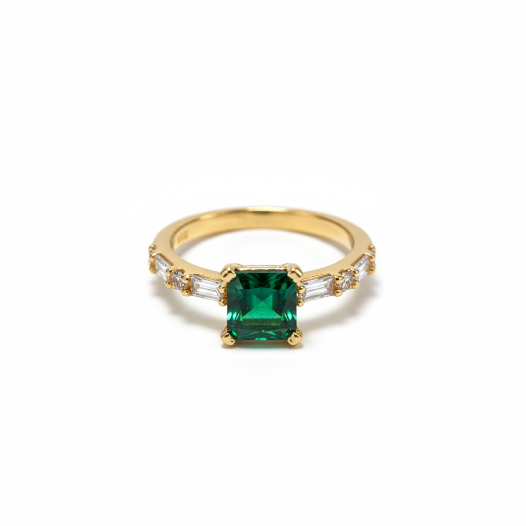Square Green Stone Accent Ring