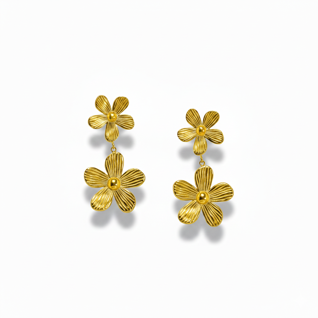 Gold Double Flower Earrings