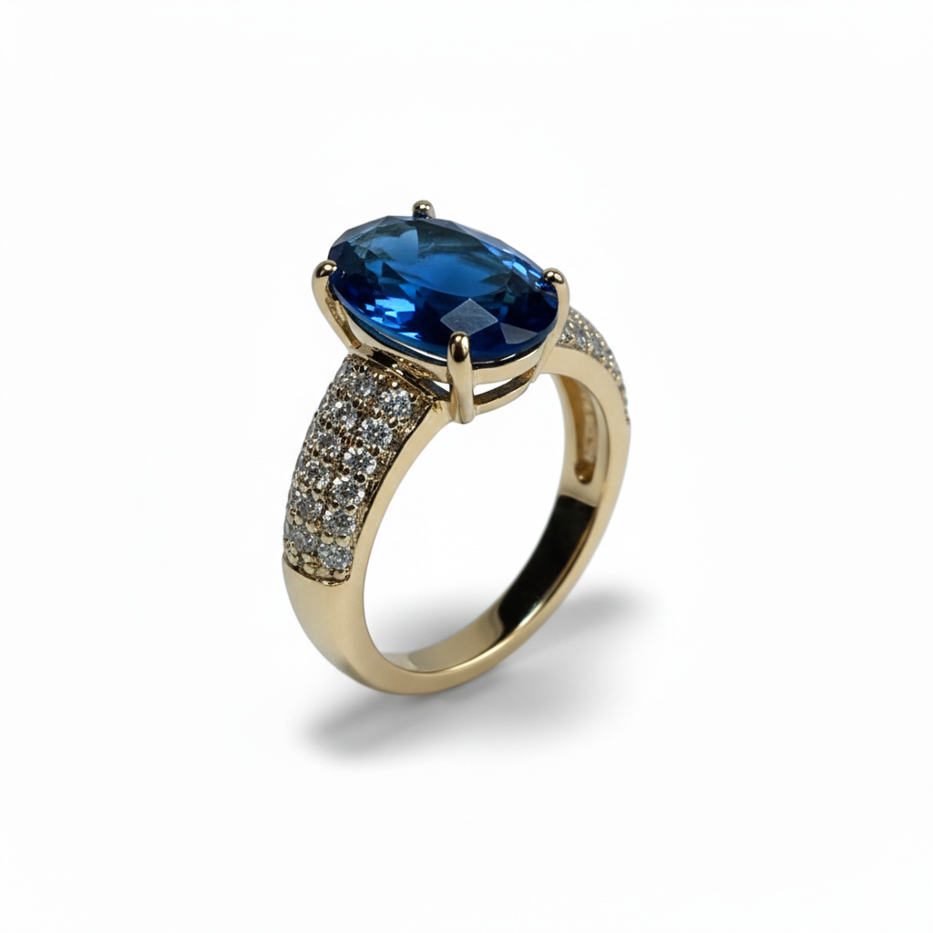 Royal Blue Oval Gemstone Pavé Ring