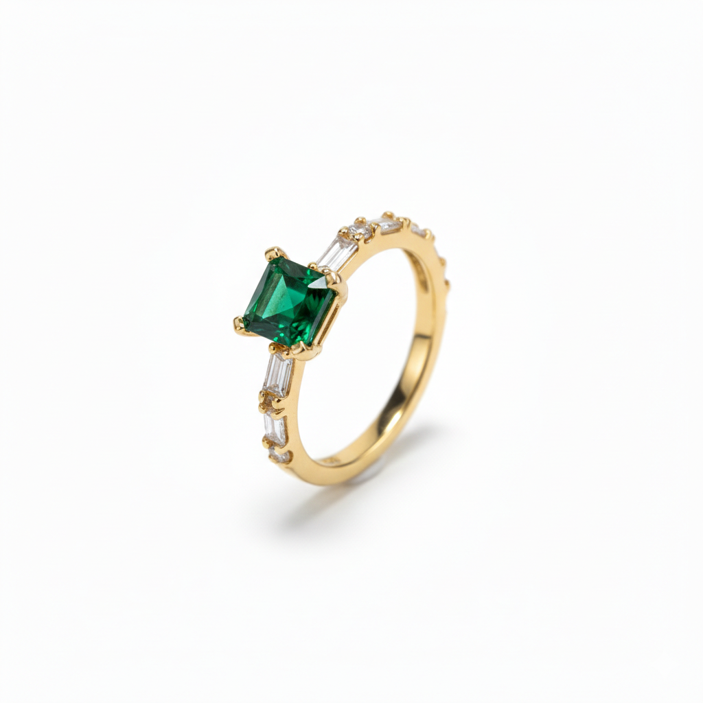 Square Green Stone Accent Ring