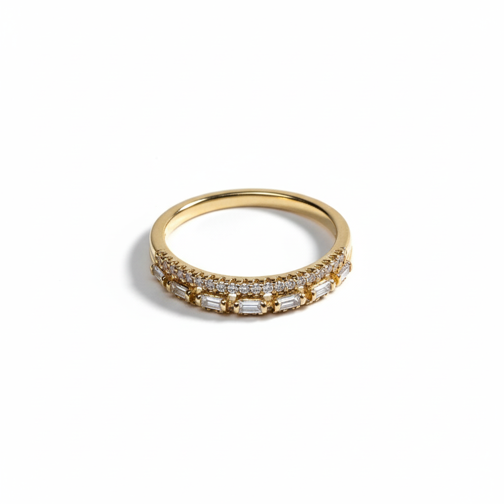 Baguette and Round Accent Half Eternity Ring