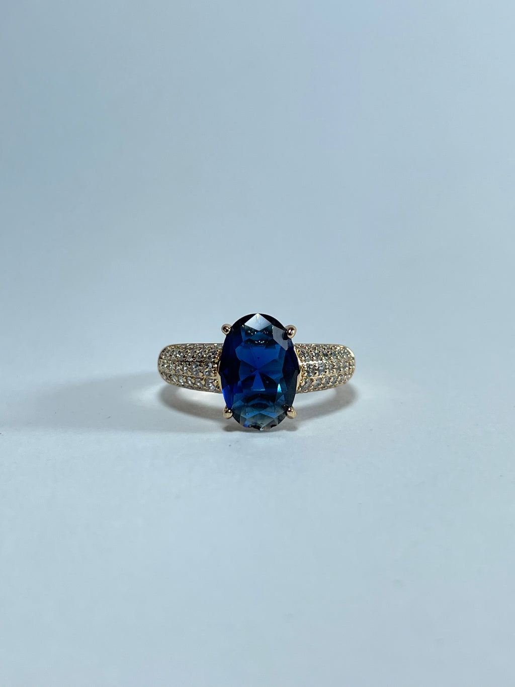 Royal Blue Oval Gemstone Pavé Ring