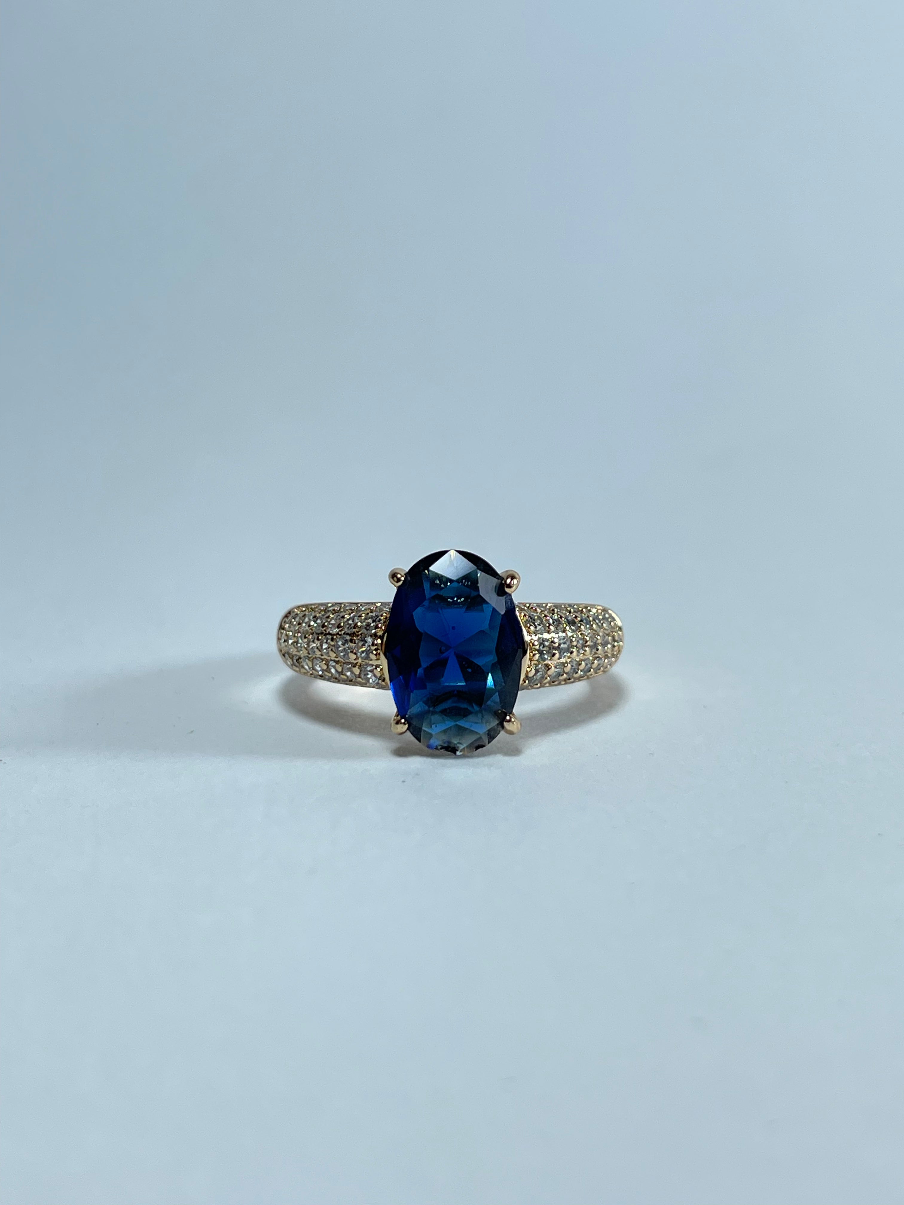 Royal Blue Oval Gemstone Pavé Ring