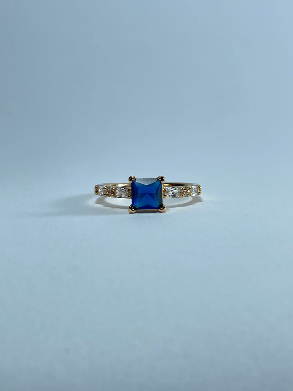 Square Blue Stone Accent Ring