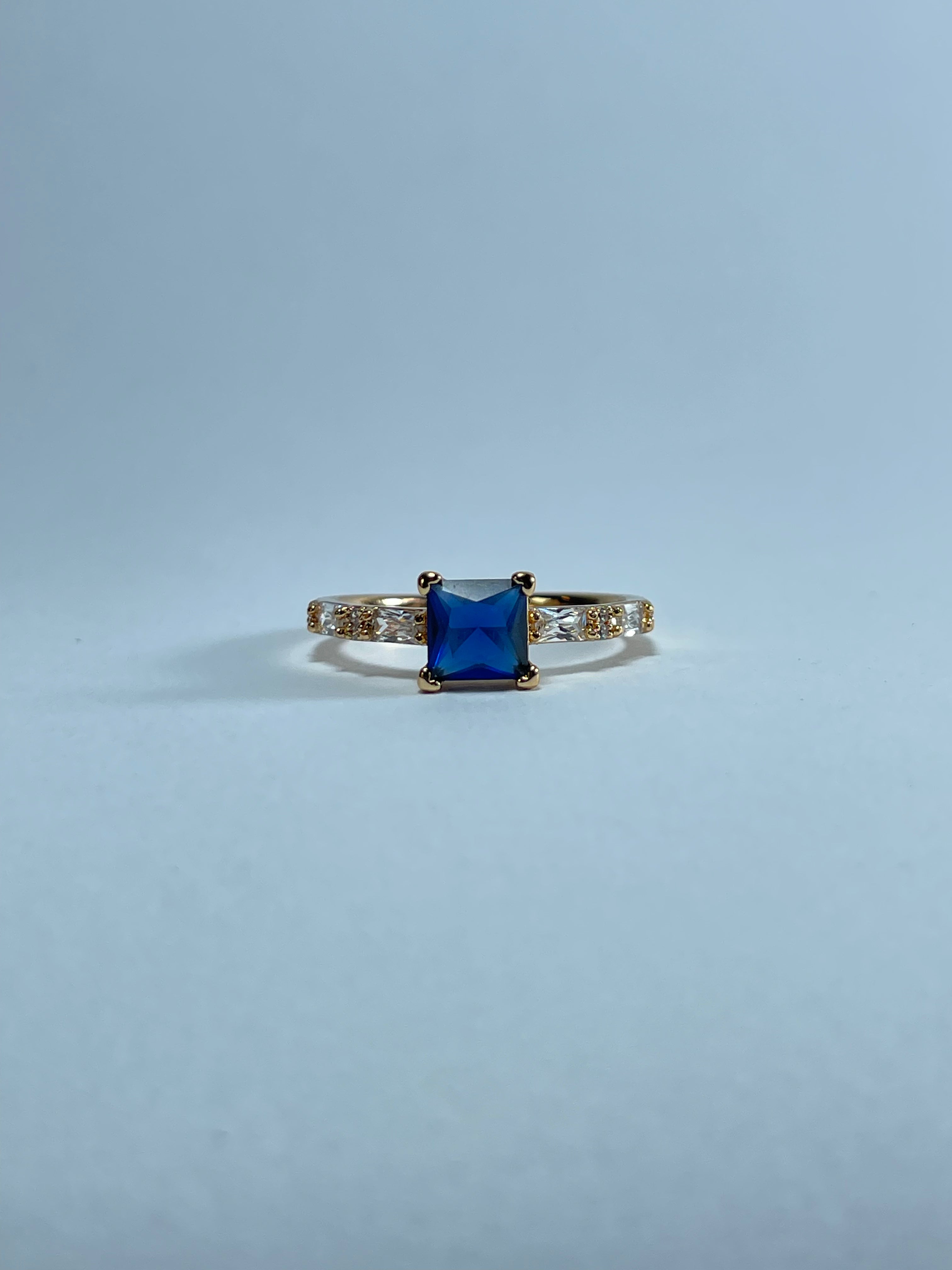 Square Blue Stone Accent Ring