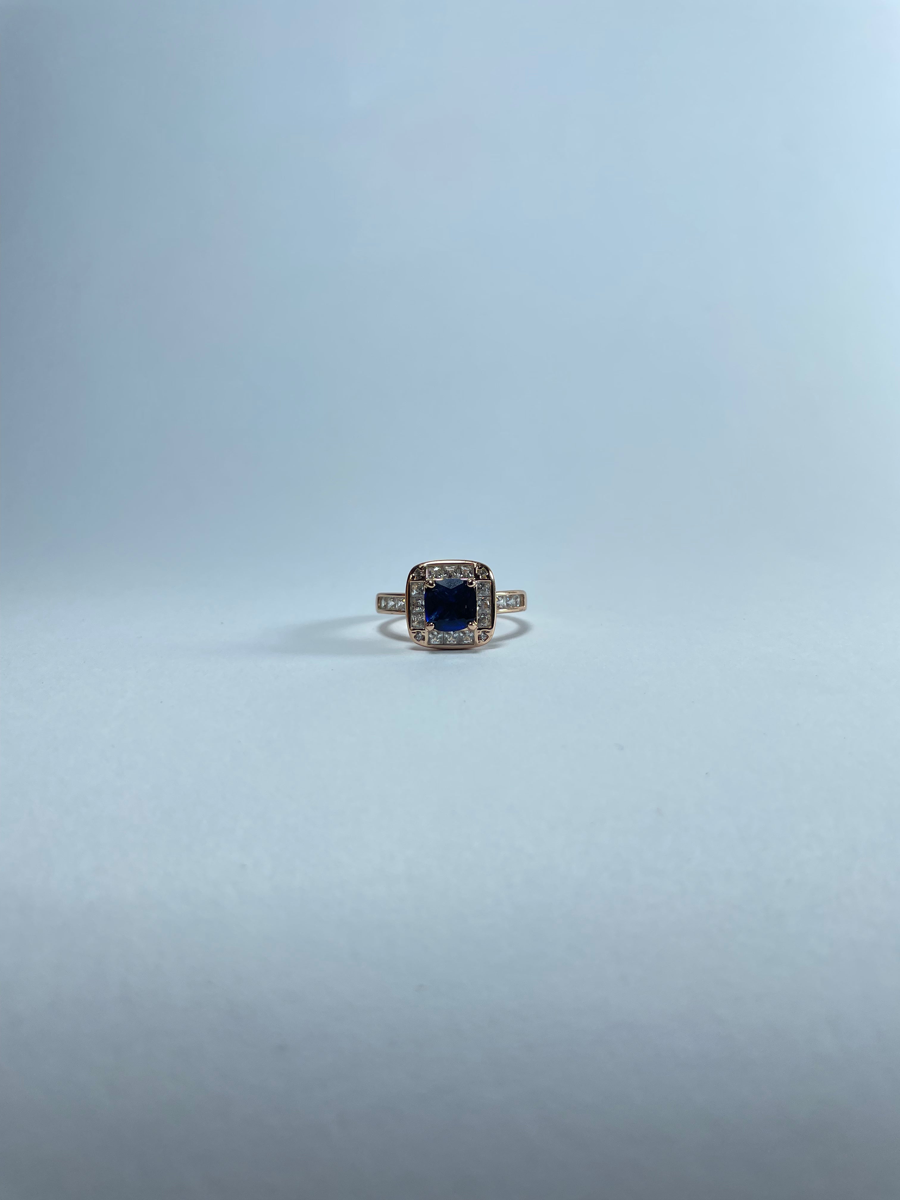Square-Cut Blue Gemstone Halo Ring