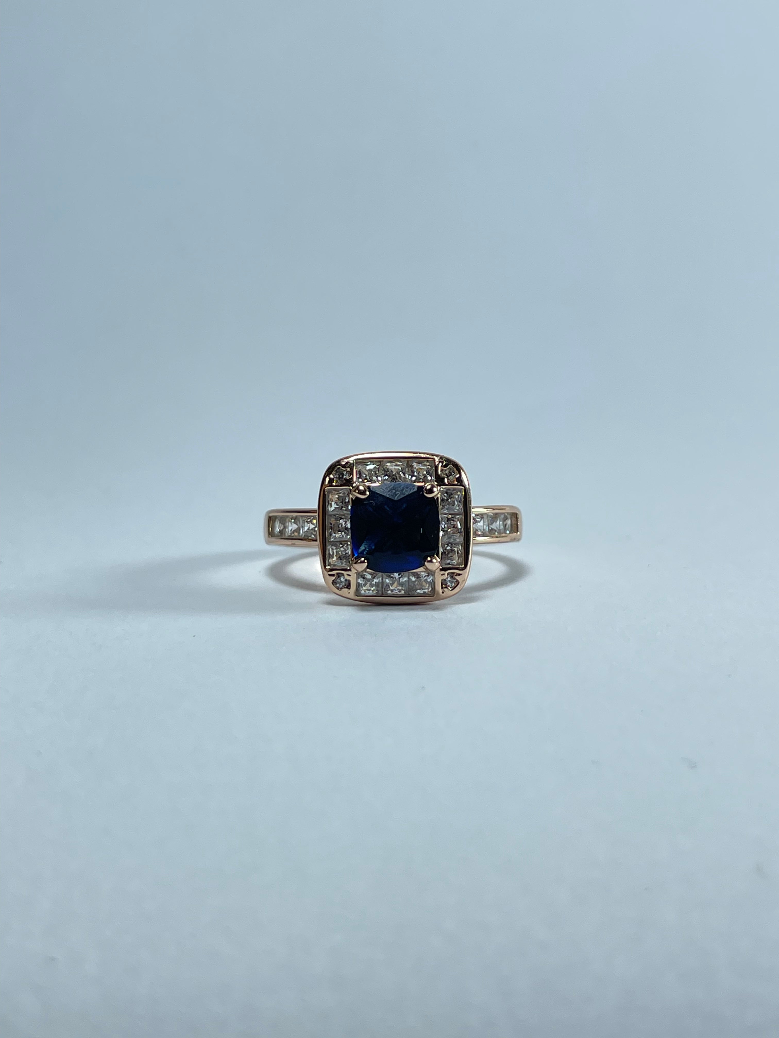 Square-Cut Blue Gemstone Halo Ring