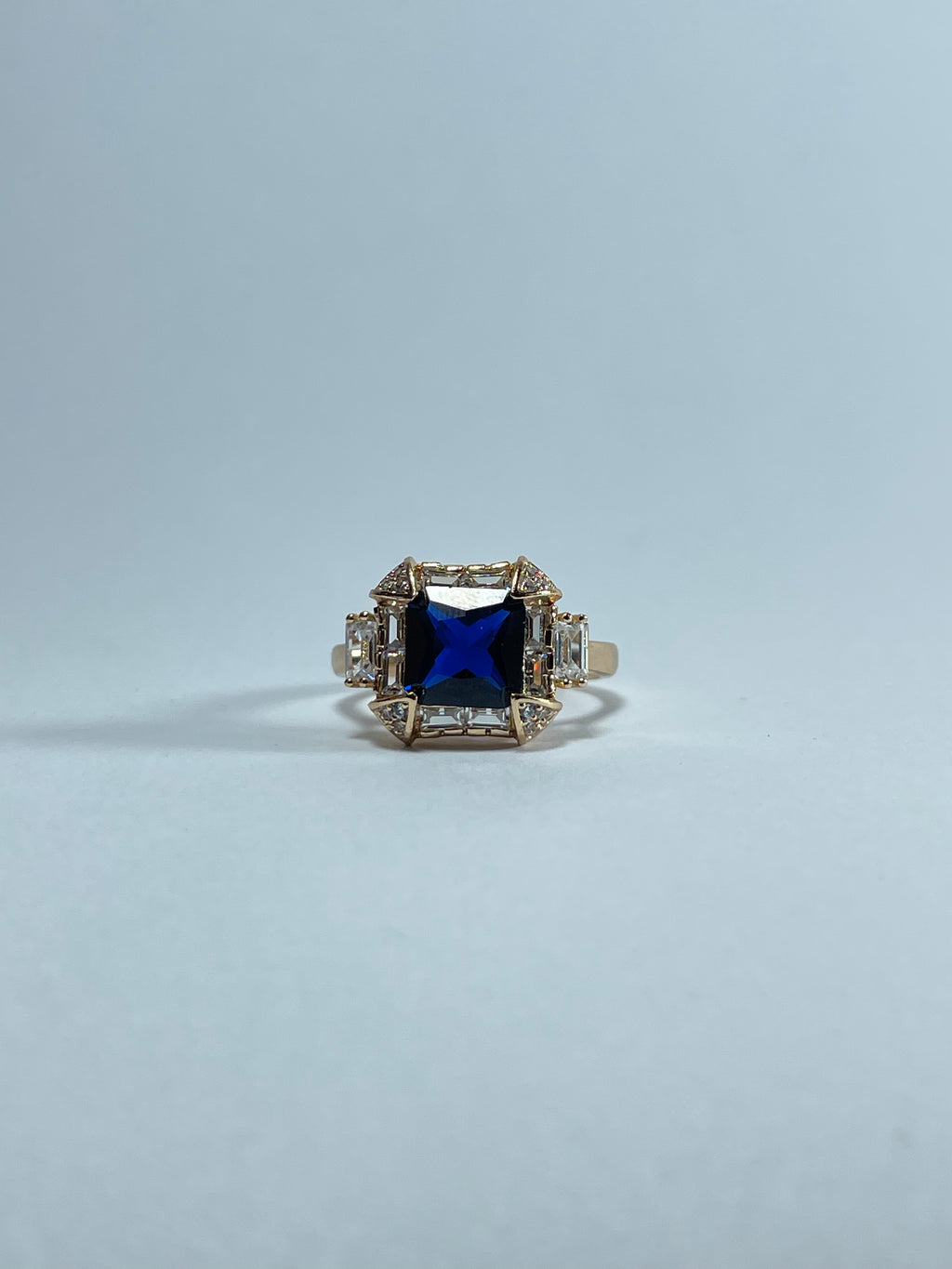 Octagonal Blue Gemstone Halo Ring