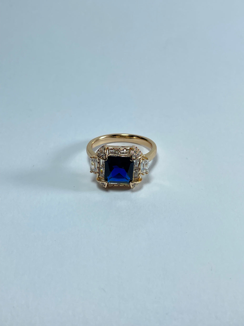 Octagonal Blue Gemstone Halo Ring
