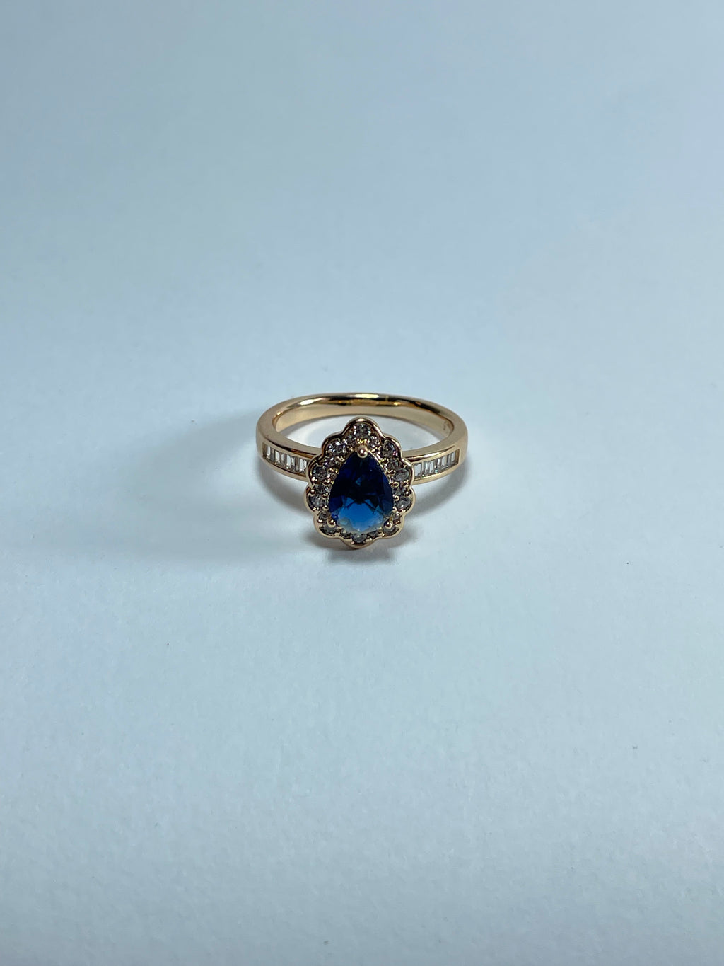 Pear-Cut Blue Gemstone Halo Ring