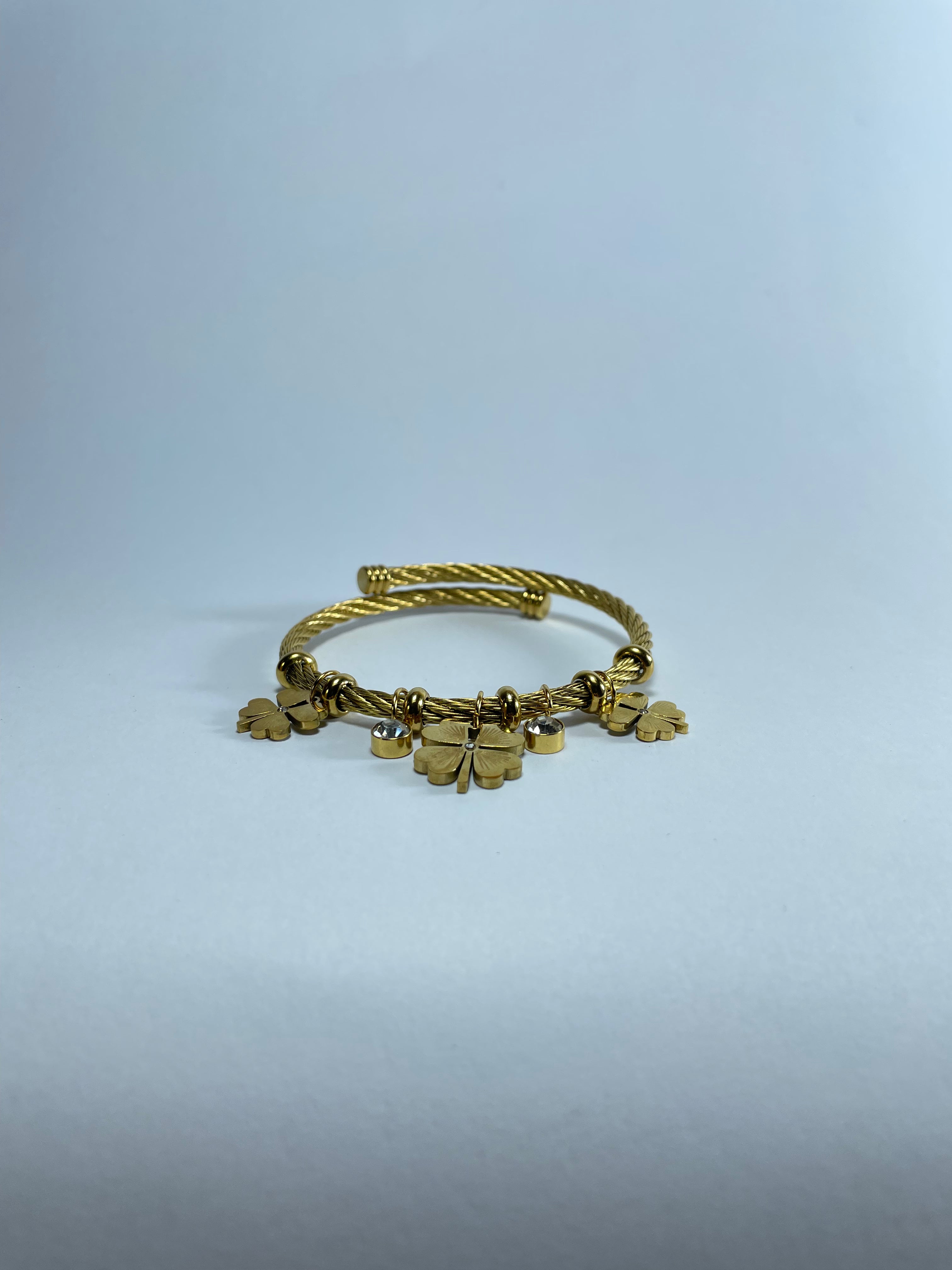 Gold Clover Charm Bangle