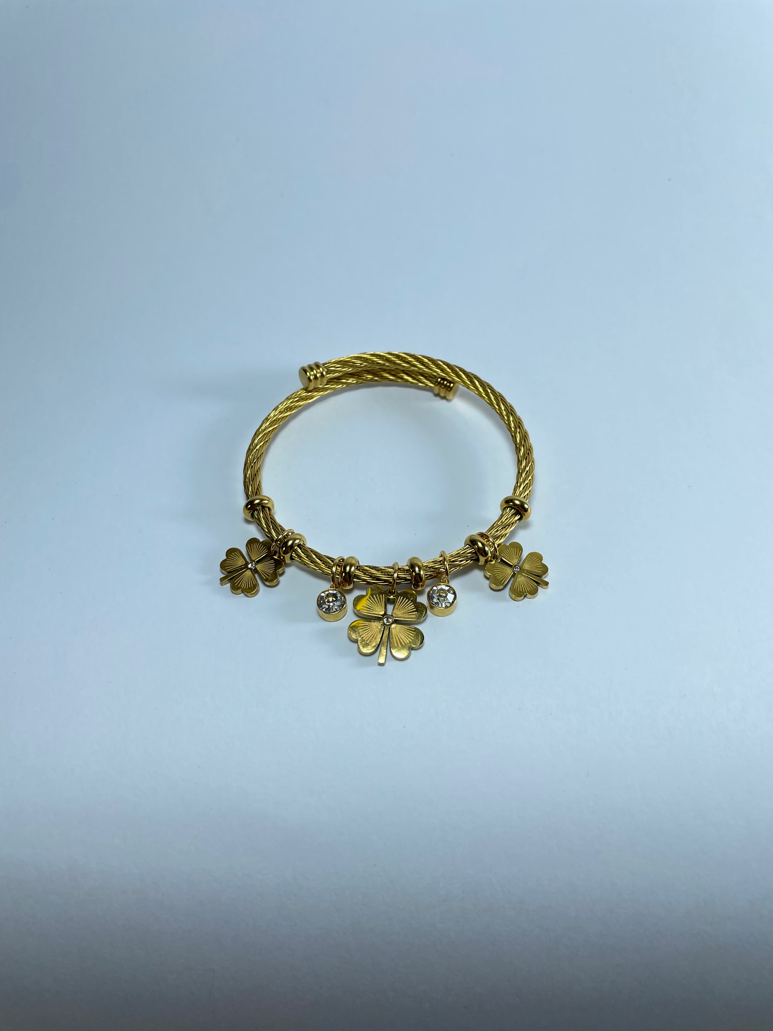 Gold Clover Charm Bangle