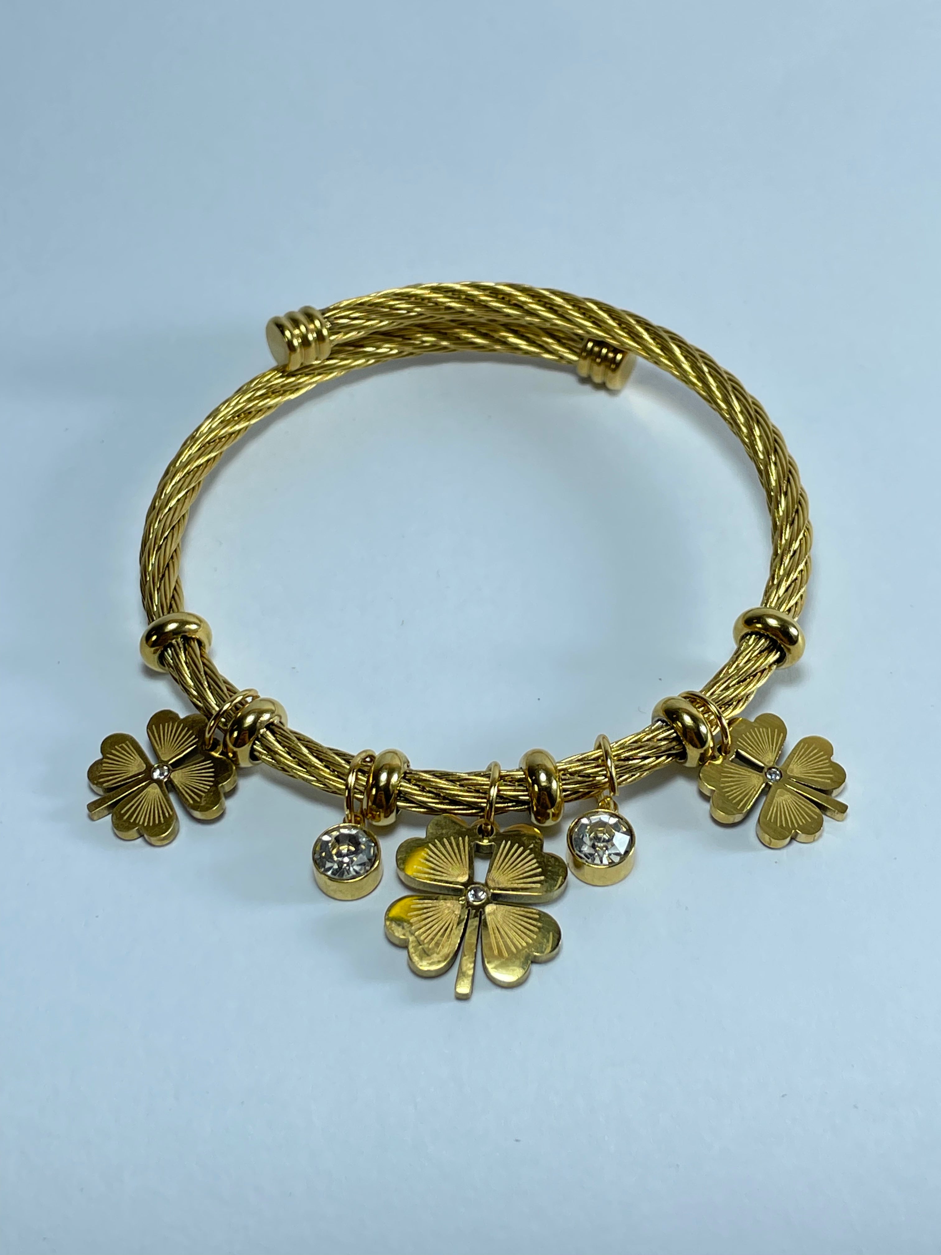 Gold Clover Charm Bangle