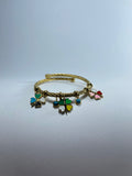 Gold Bangle with Multi-Color Clover Charms