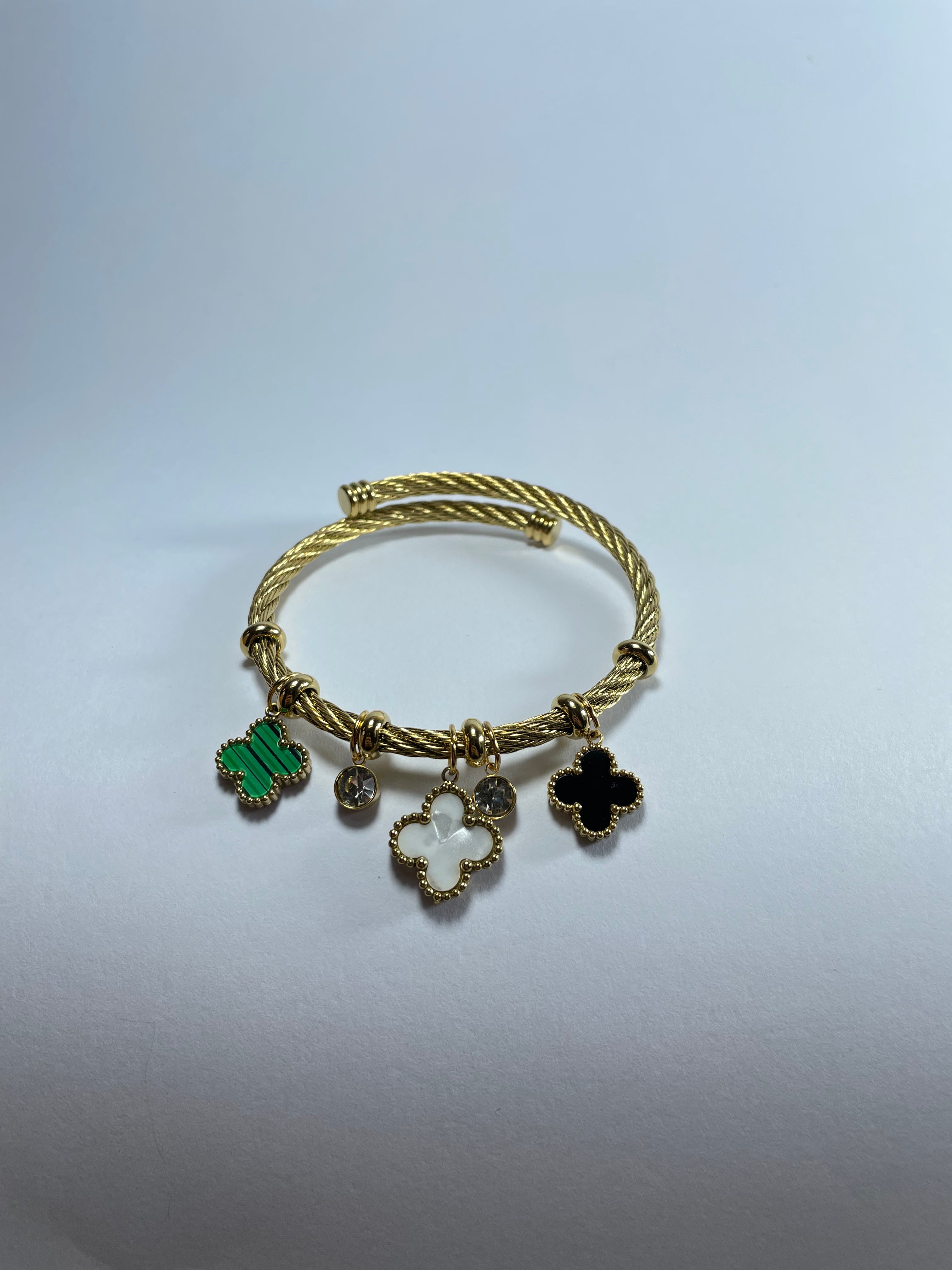 Gold Clover Charm Cuff