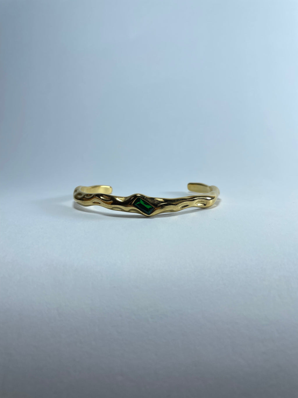 Gold Wavy Cuff with Green Stone
