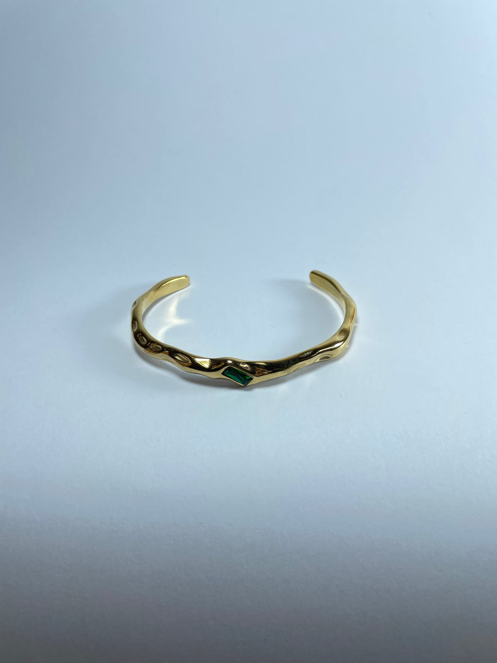Gold Wavy Cuff with Green Stone